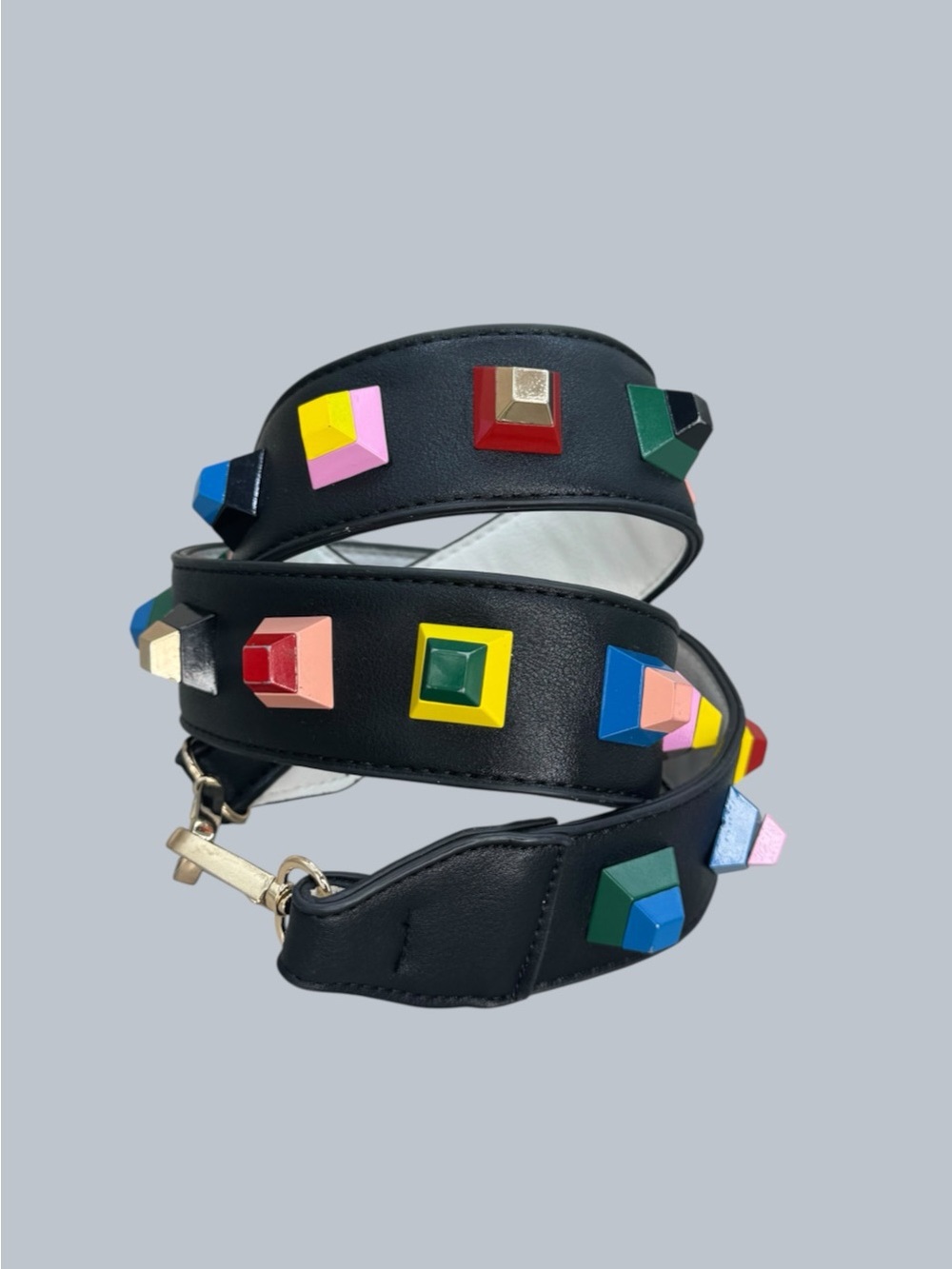 Colorful Geometric Studded Detachable Handbag Purse Strap Black Wide Shoulder St
